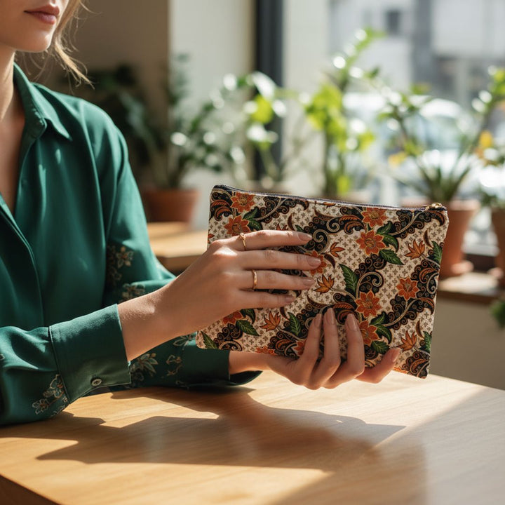 Batik Print Makeup And Accessory Pouch - Batik Flower 2