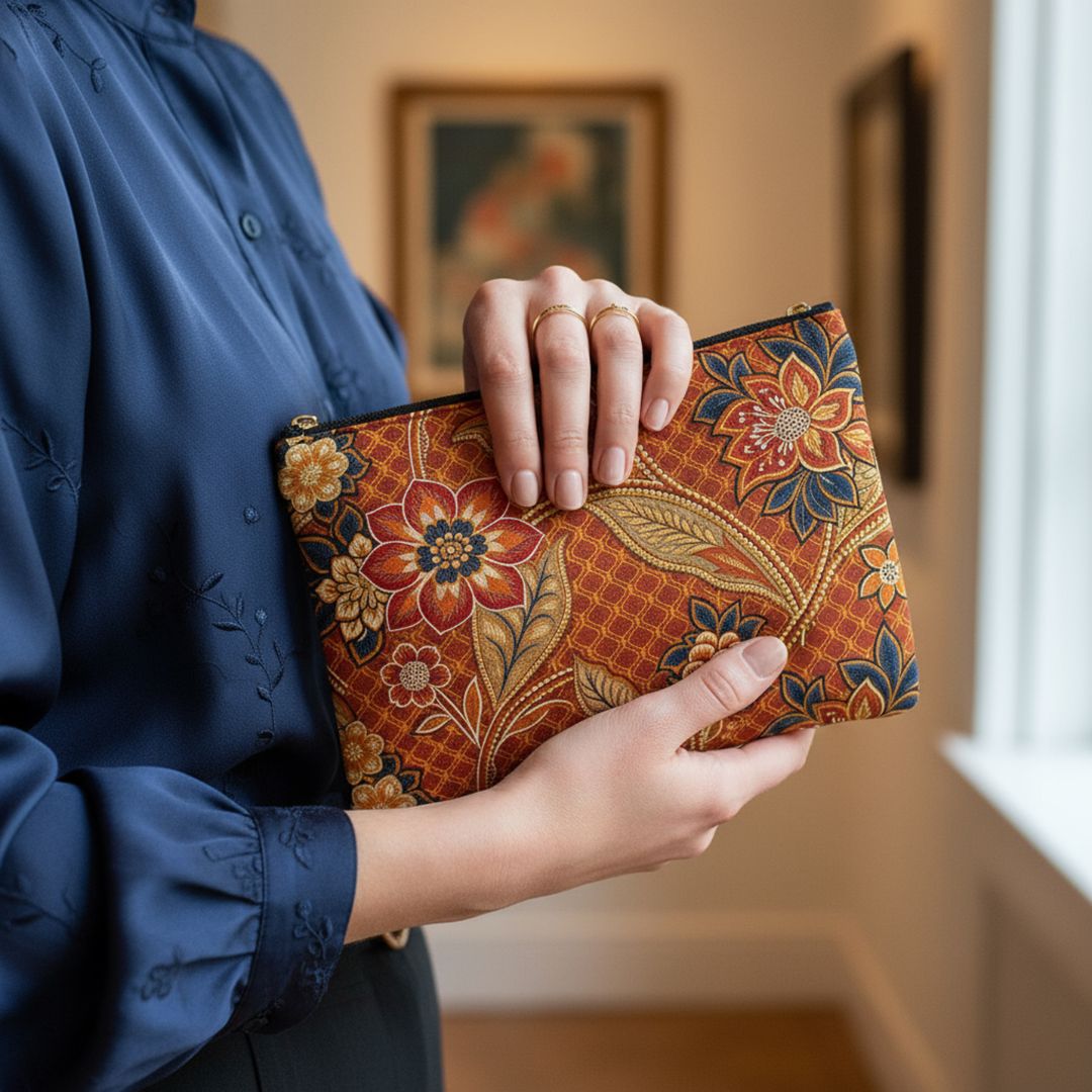 Batik Print Makeup And Accessory Pouch - Orange 2