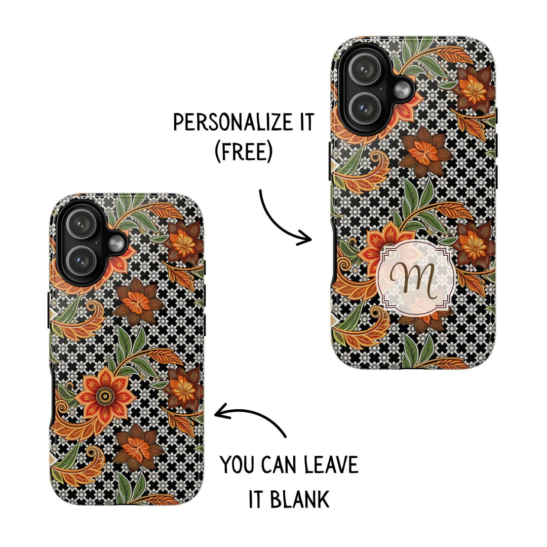 Modern Batik Pattern Tough Phone Cases Personalizable - Aesthetic Floral 4