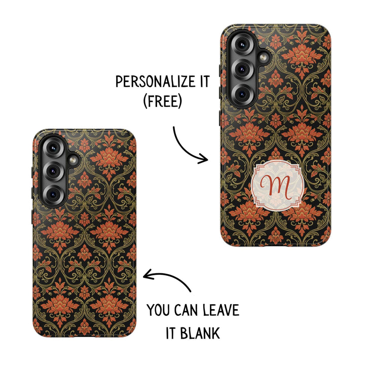 Traditional Batik Pattern Tough Phone Cases Personalizable - Orange Floral