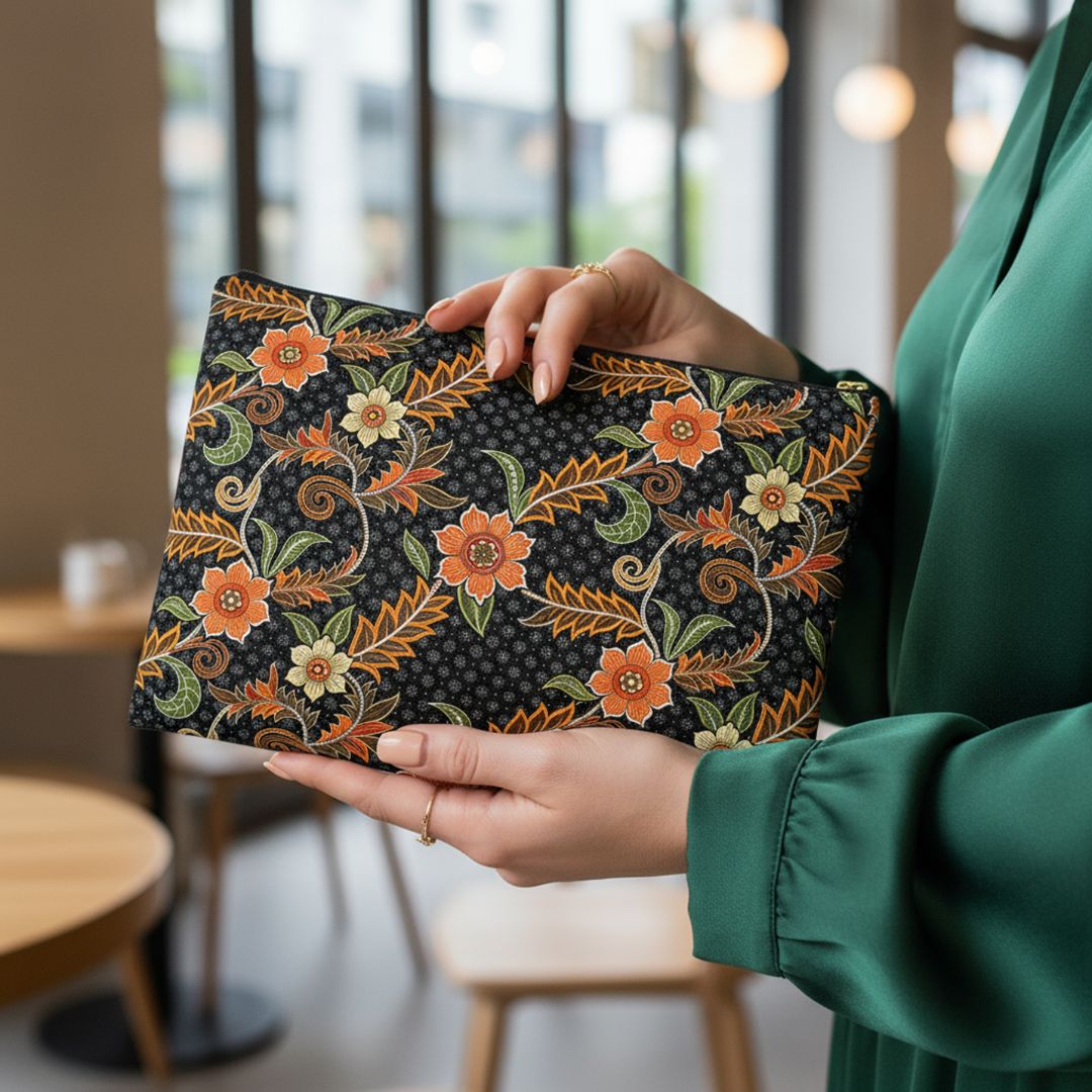 Batik Print Makeup And Accessory Pouch -  Aesthetic Floral 1