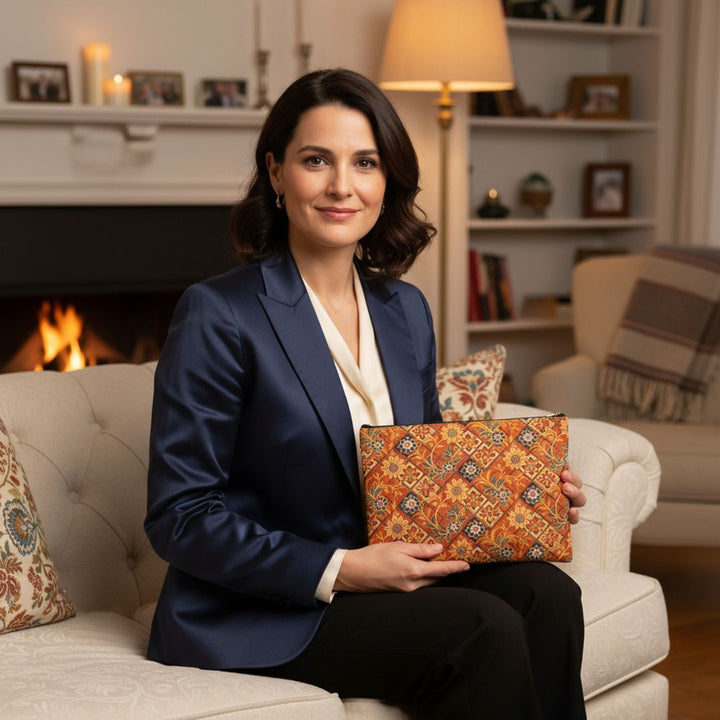 Batik Print Makeup And Accessory Pouch - Orange 1