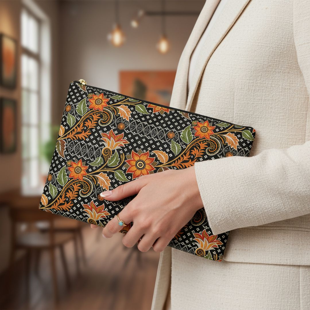 Batik Print Makeup And Accessory Pouch -  Aesthetic Floral 3