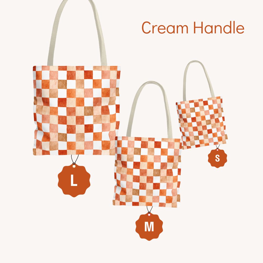 Orange Checkered Print Tote Bag