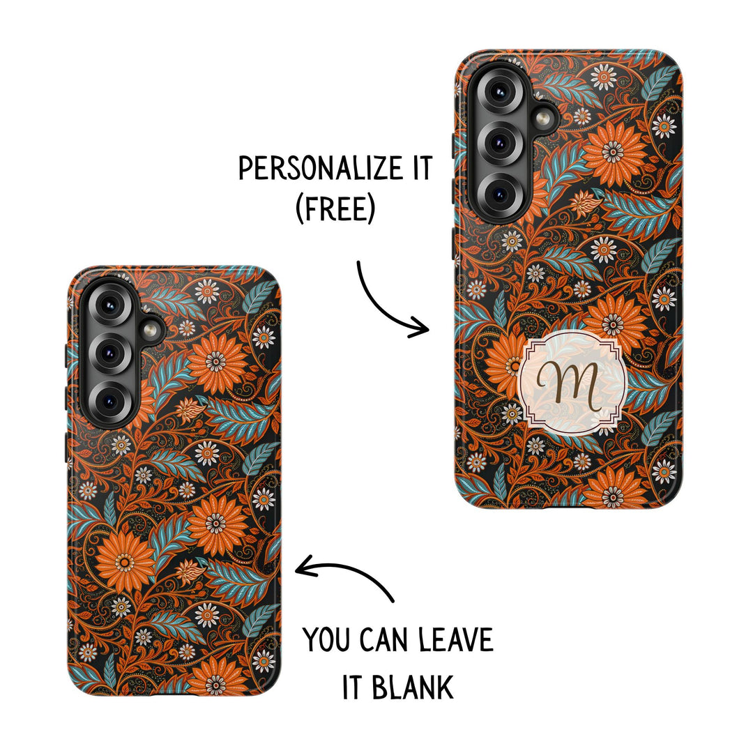 Modern Batik Pattern Tough Phone Cases Personalizable - Orange Teal 1