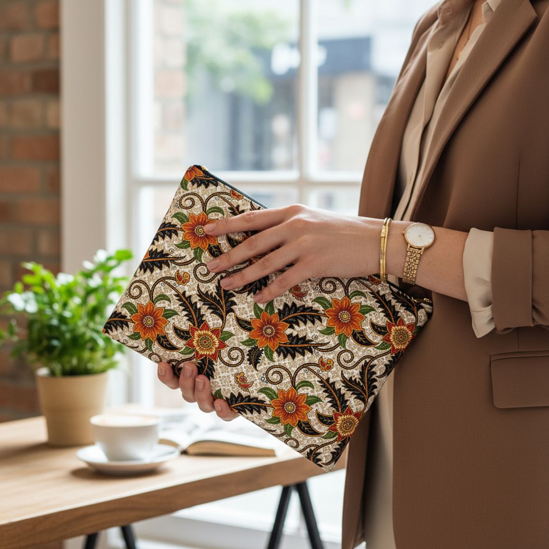 Batik Print Makeup And Accessory Pouch -  Aesthetic Floral 2