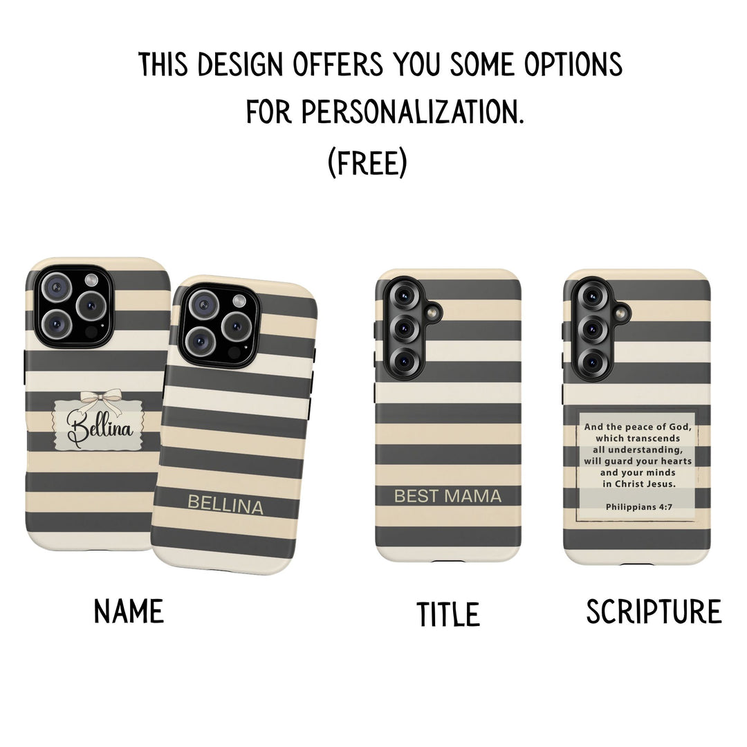 Personalized Tough Phone Case Brown Stripe Horizontal Design