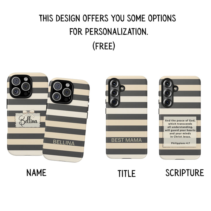 Personalized Tough Phone Case Brown Stripe Horizontal Design