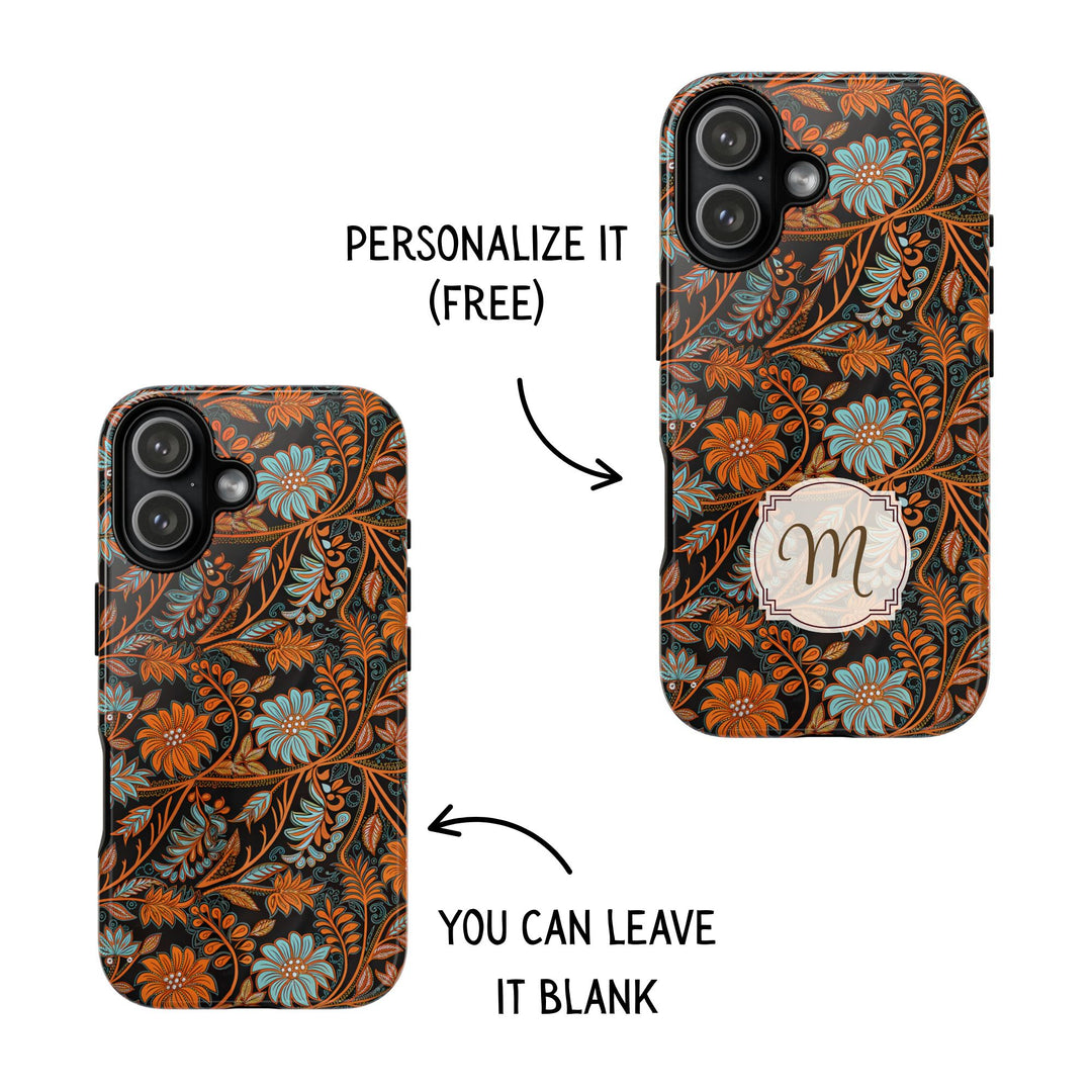 Modern Batik Pattern Tough Phone Cases Personalizable - Orange Teal 2