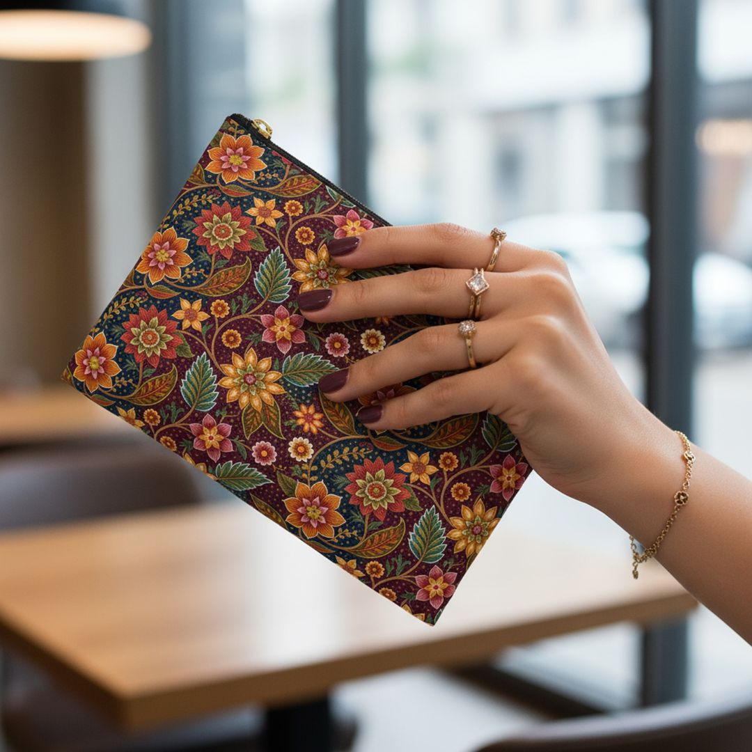 Batik Print Makeup And Accessory Pouch - Batik Flower 14