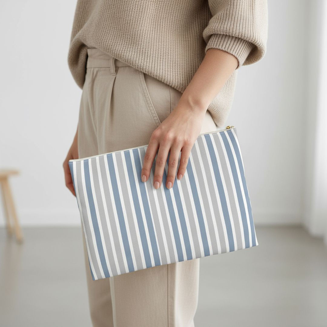 Blue Stipes Print Makeup And Accessory Pouch