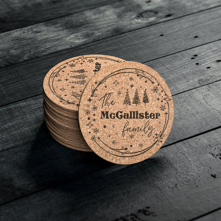 Personalized Cork Coaster Family Name