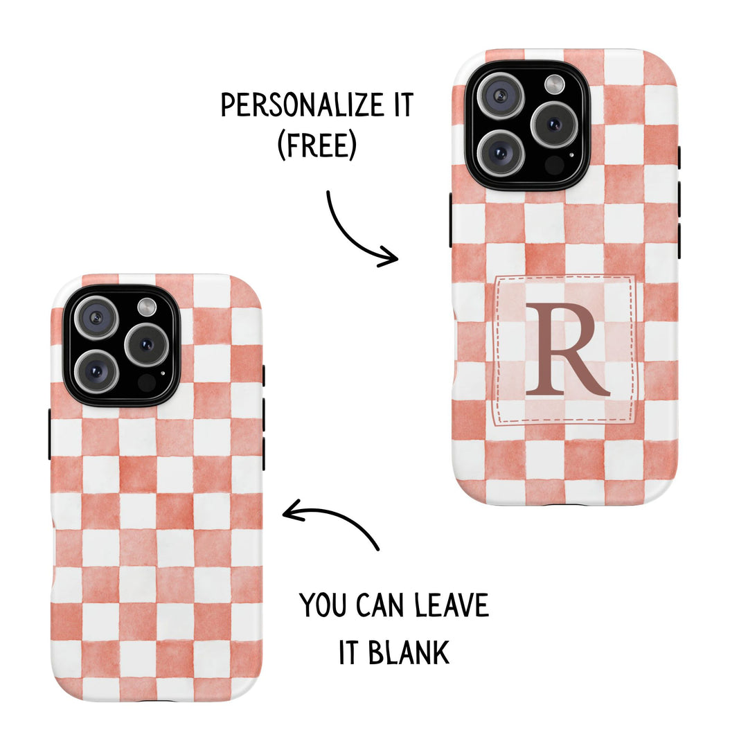 Personalized Tough Phone Case Pink Checkered Pattern