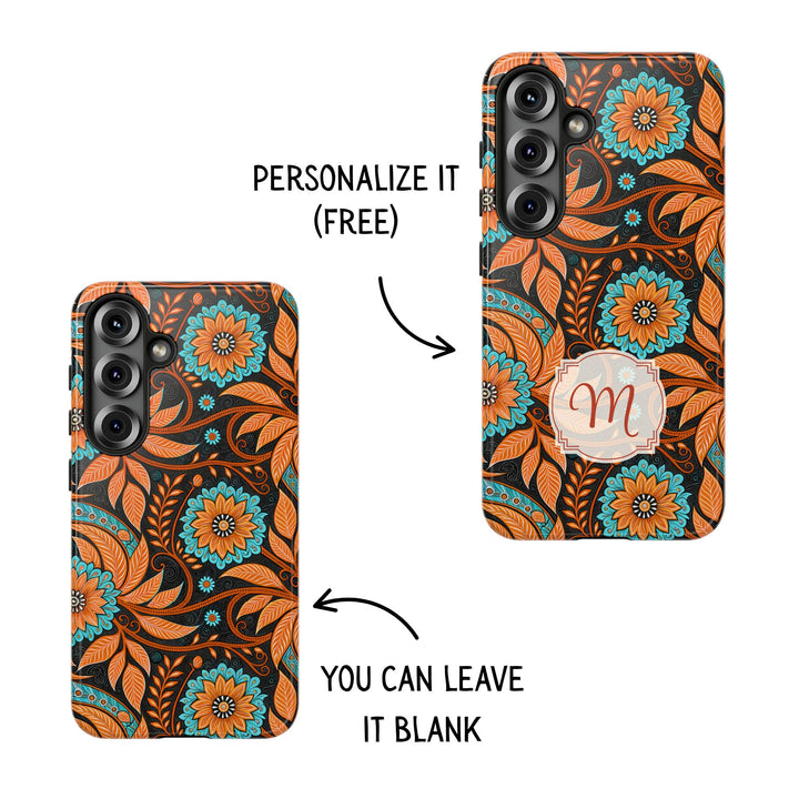 Modern Batik Pattern Tough Phone Cases Personalizable - Orange Teal 3