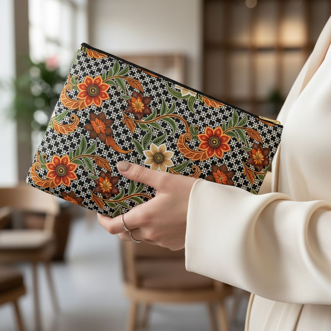 Batik Print Makeup And Accessory Pouch -  Aesthetic Floral 4