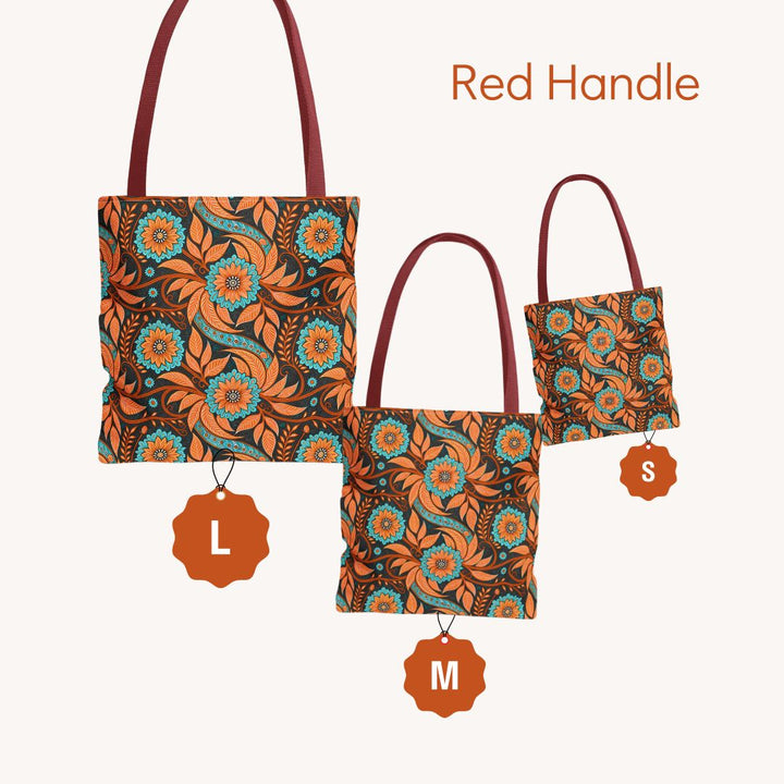 Modern Batik Print Tote Bag -  Orange Teal 3