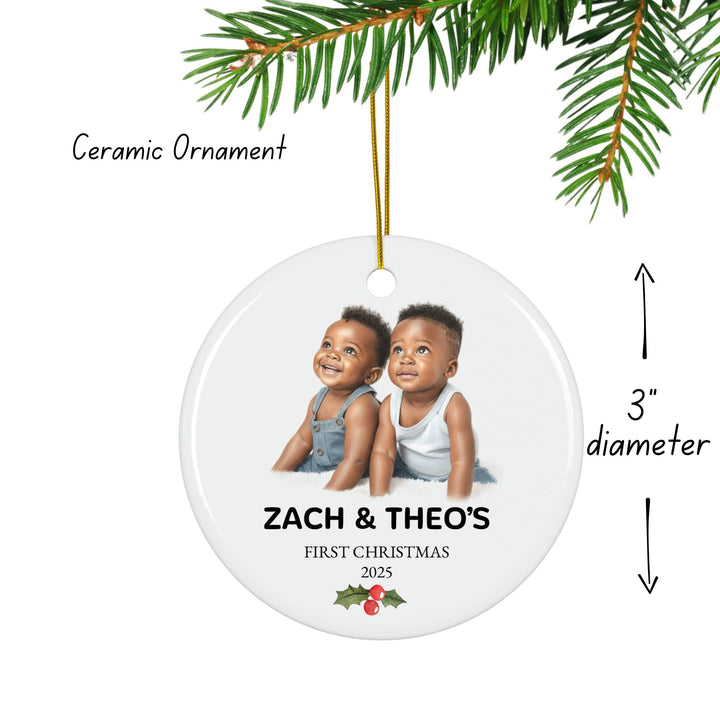 Personalized Photo Christmas Ornament: Twins First Christmas