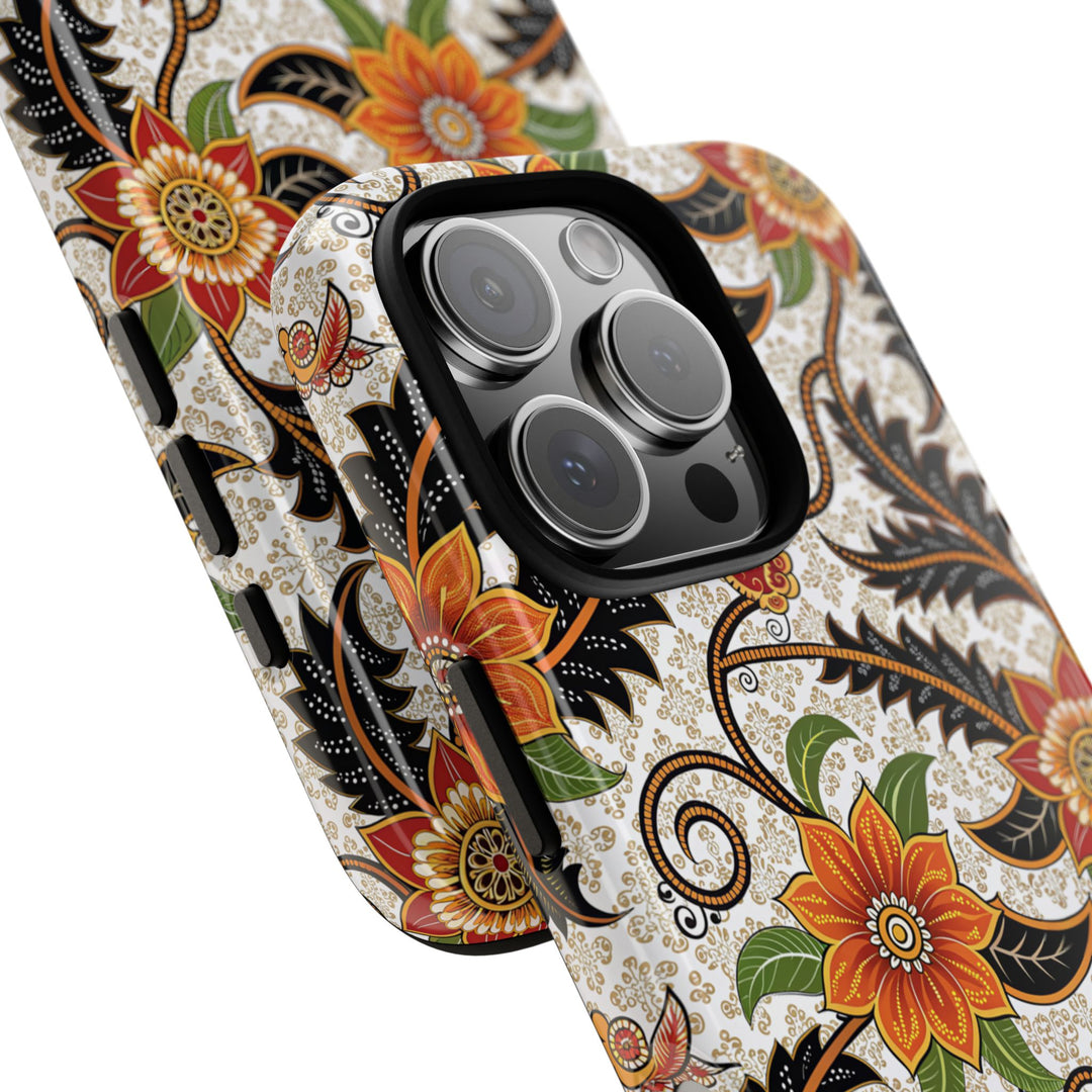 Modern Batik Pattern Tough Phone Cases Personalizable - Aesthetic Floral 2