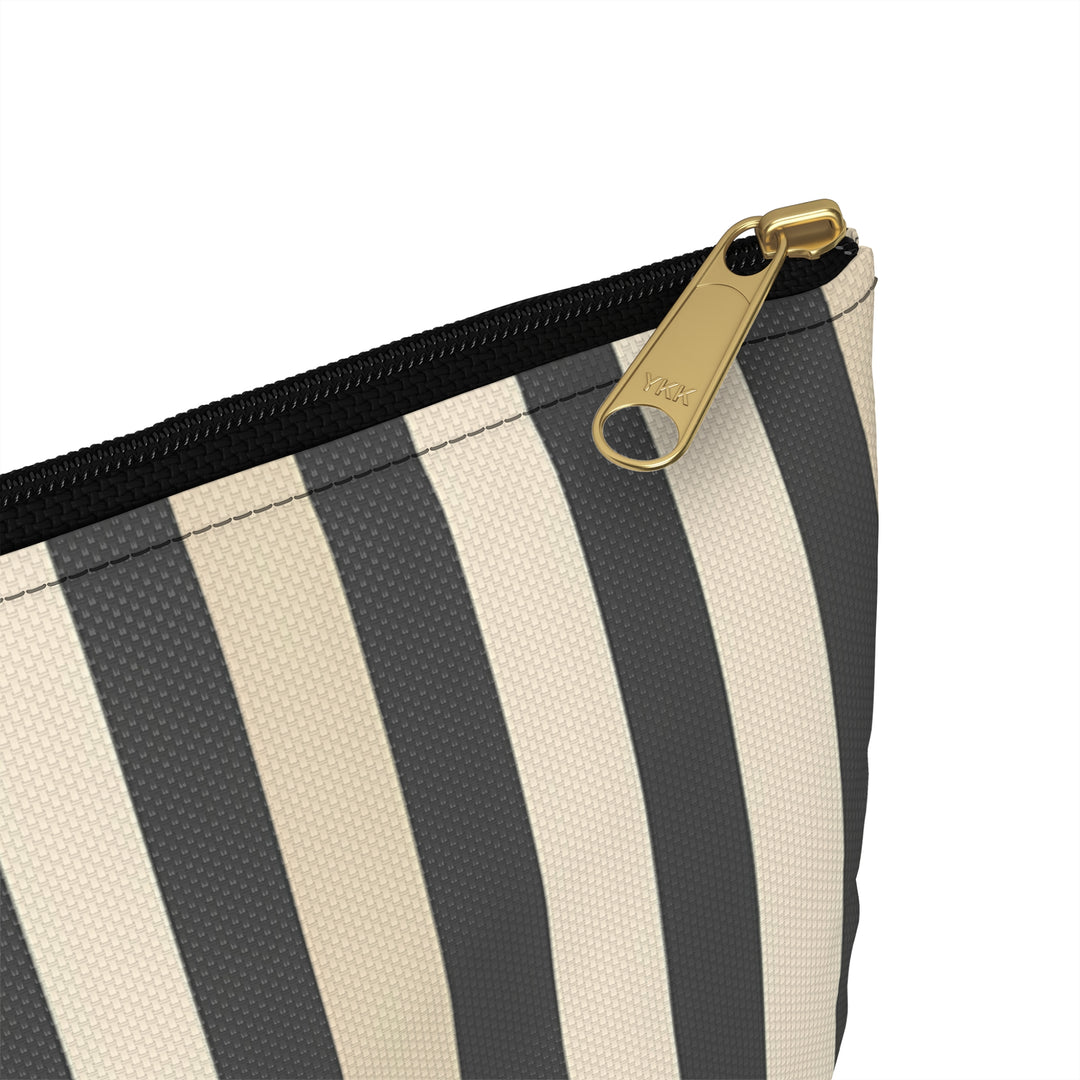Brown Stripe Print Makeup And Accessory Pouch