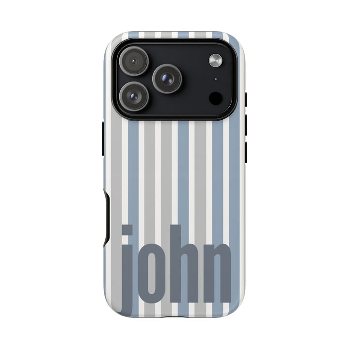 Personalized Tough Phone Case Rustic Blue Stripe
