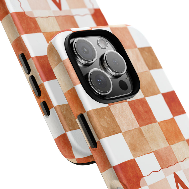Personalized Tough Phone Case Orange Checkered Pattern