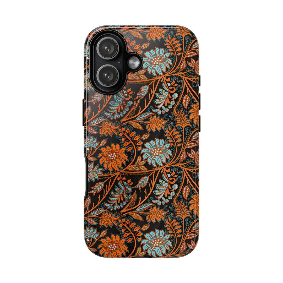 Modern Batik Pattern Tough Phone Cases Personalizable - Orange Teal 2