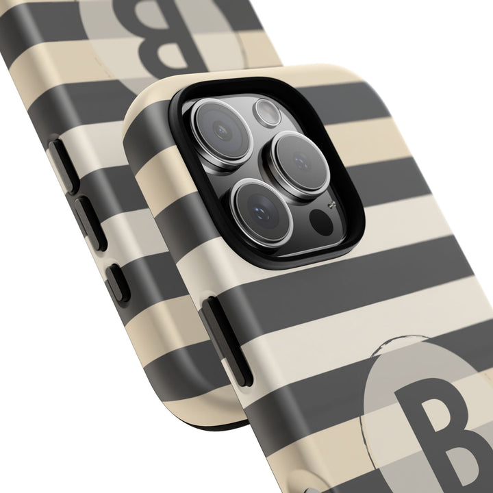 Personalized Tough Phone Case Brown Stripe Horizontal Design