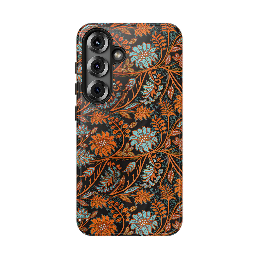 Modern Batik Pattern Tough Phone Cases Personalizable - Orange Teal 2