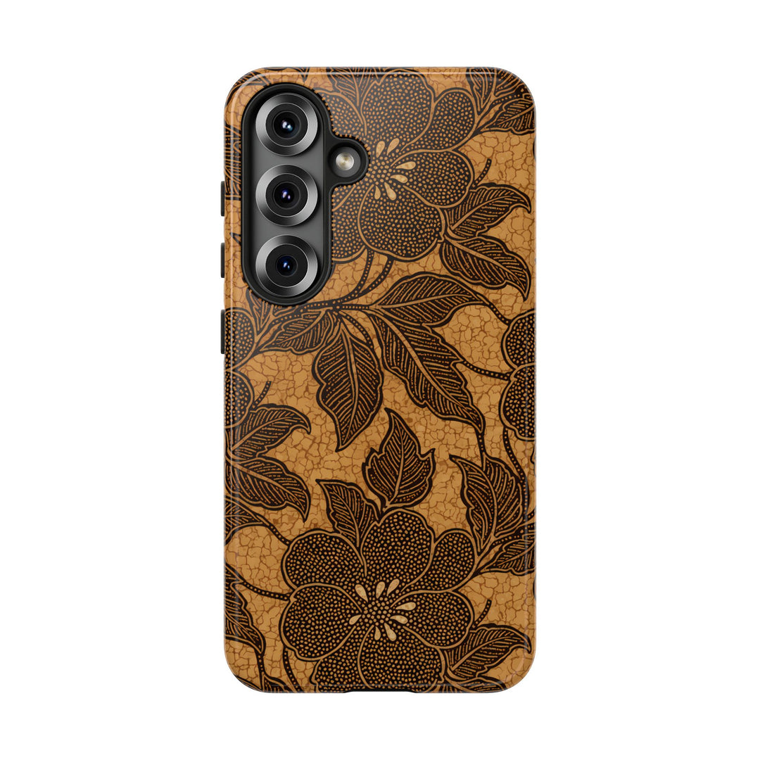 Traditional Batik Pattern Tough Phone Cases Personalizable - Brown Flower