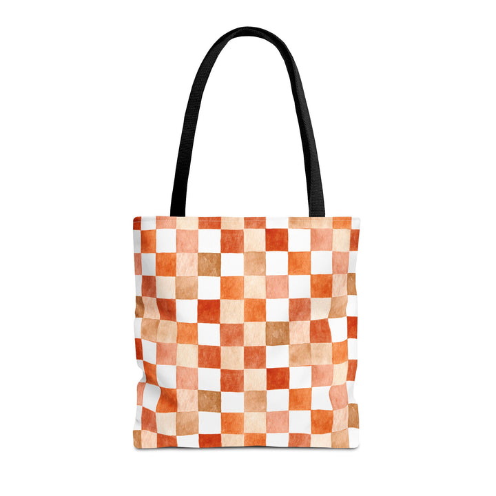 Orange Checkered Print Tote Bag