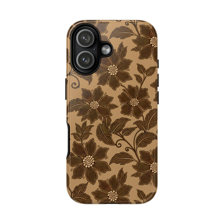 Traditional Batik Pattern Tough Phone Cases Personalizable - Brown Flower Pattern