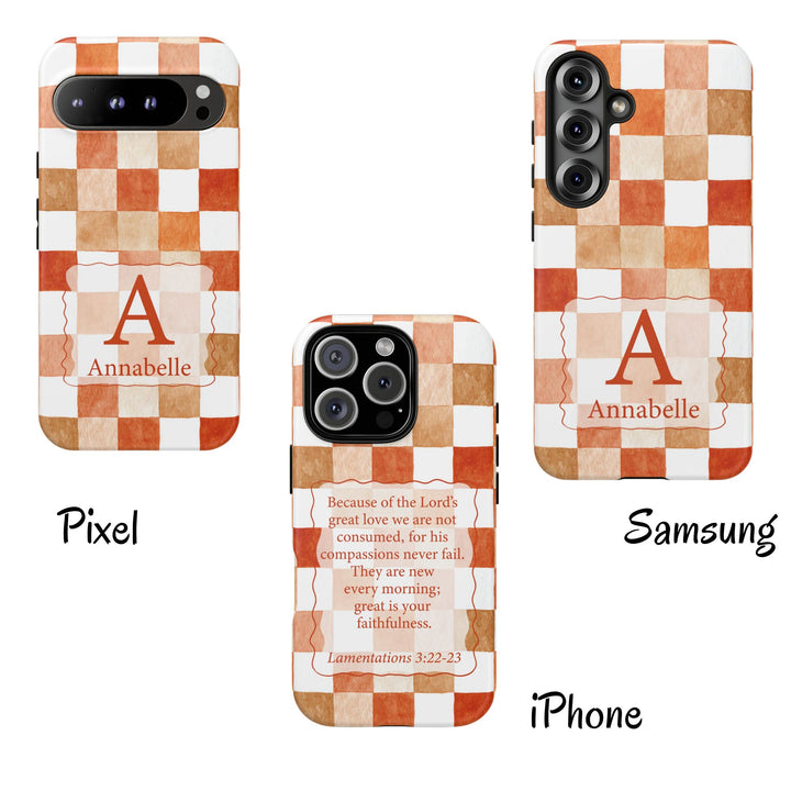 Personalized Tough Phone Case Orange Checkered Pattern