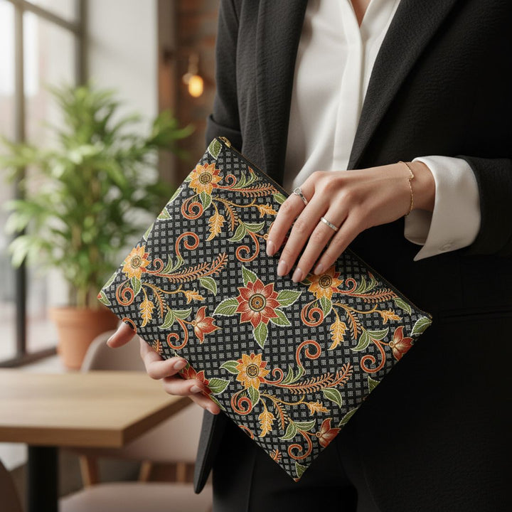 Batik Print Makeup And Accessory Pouch - Batik Flower 3