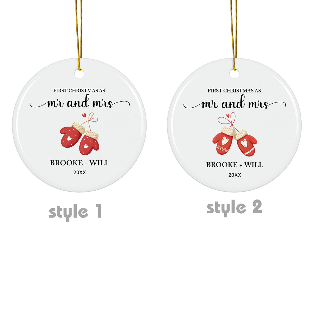 Personalized Christmas Ornament: Red Mittens