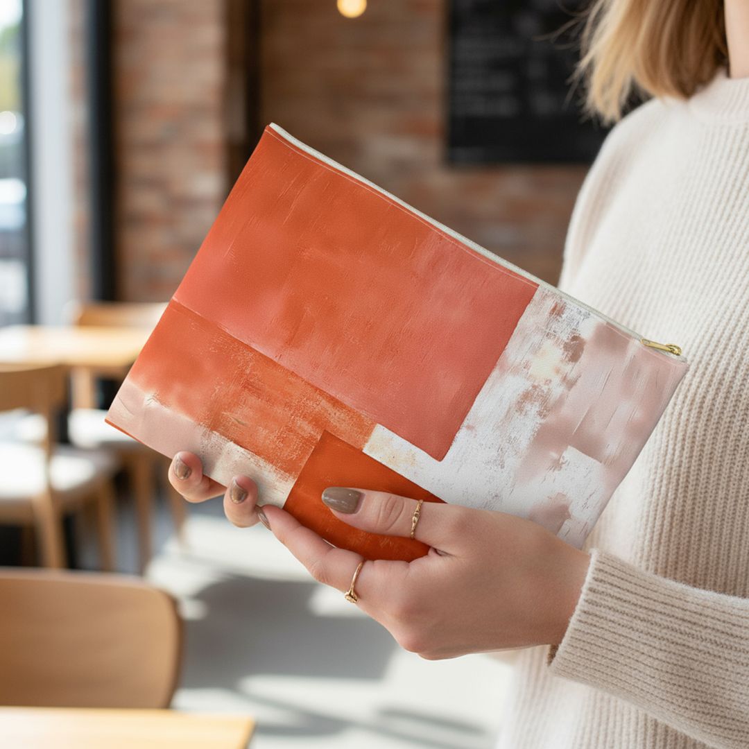 Abstract Print Makeup And Accessory Pouch -  Abstract Orange
