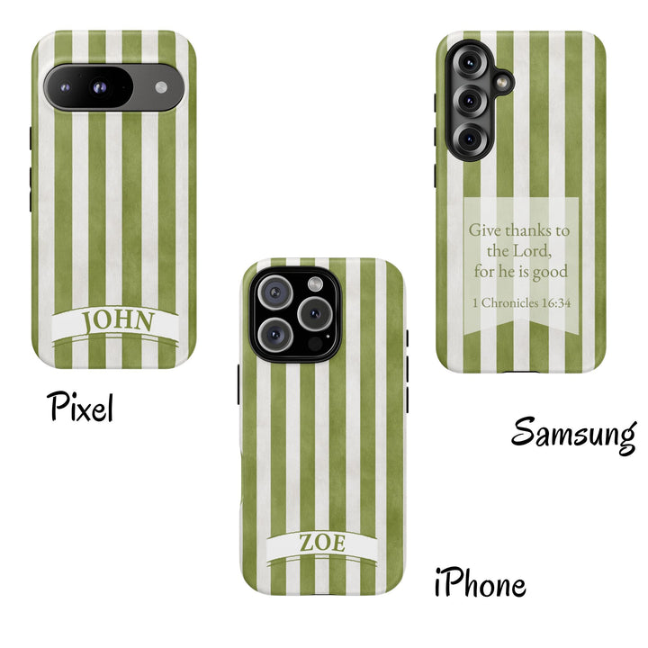 Personalized Tough Phone Case Rustic Green Stripe 2