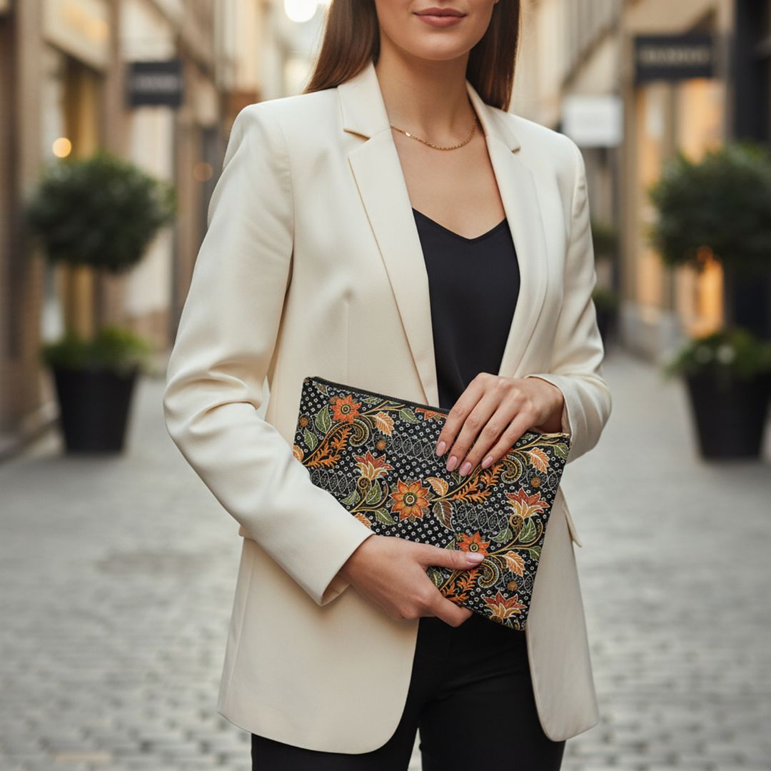 Batik Print Makeup And Accessory Pouch -  Aesthetic Floral 3