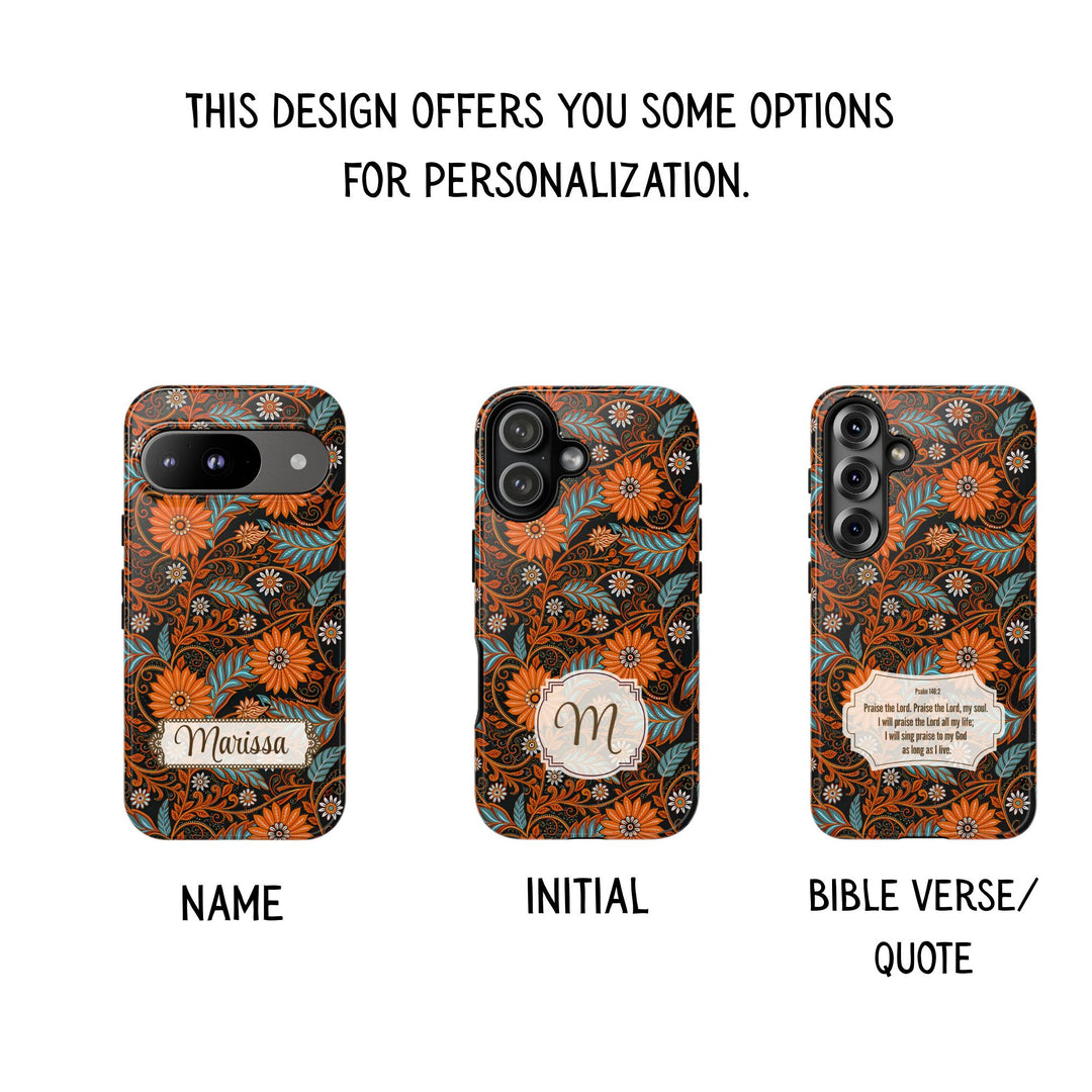 Modern Batik Pattern Tough Phone Cases Personalizable - Orange Teal 1