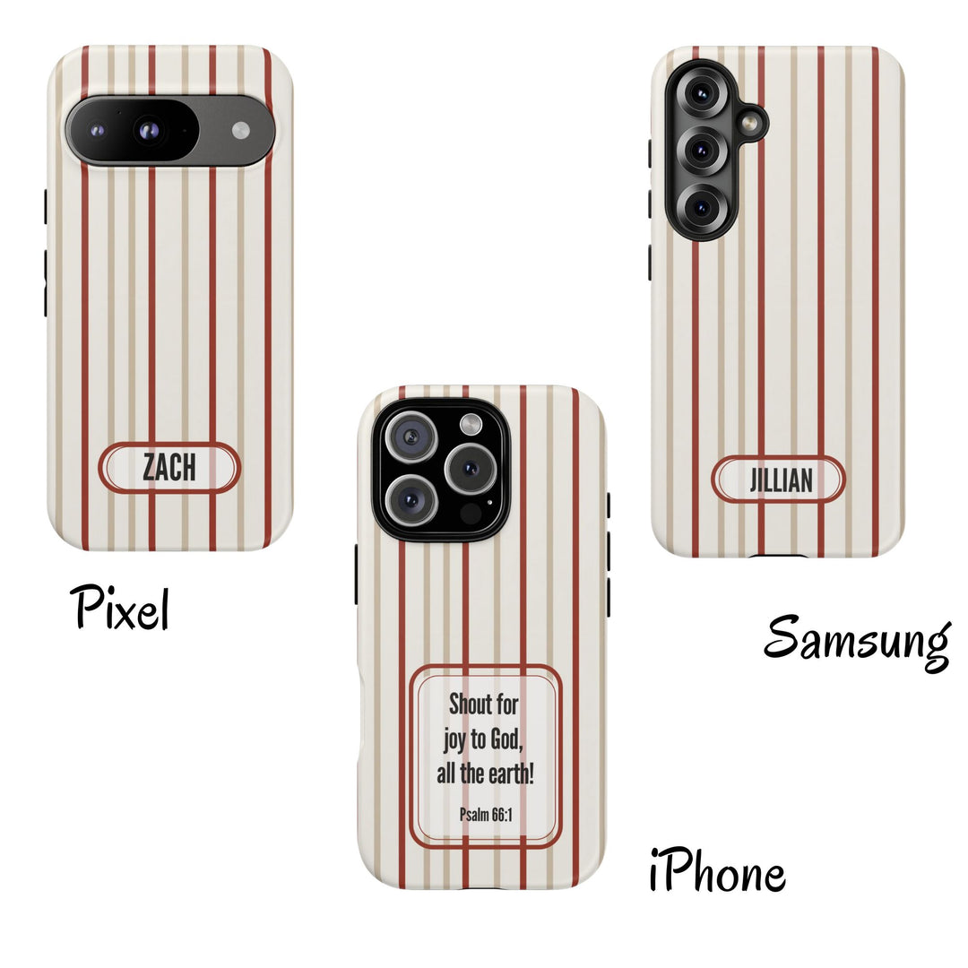 Personalized Tough Phone Case Red And Beige Stripe