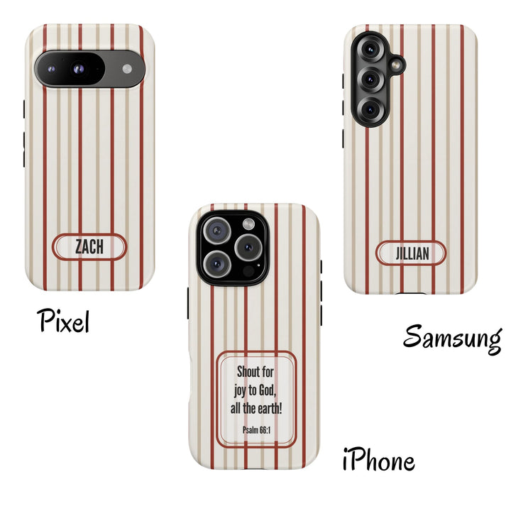 Personalized Tough Phone Case Red And Beige Stripe
