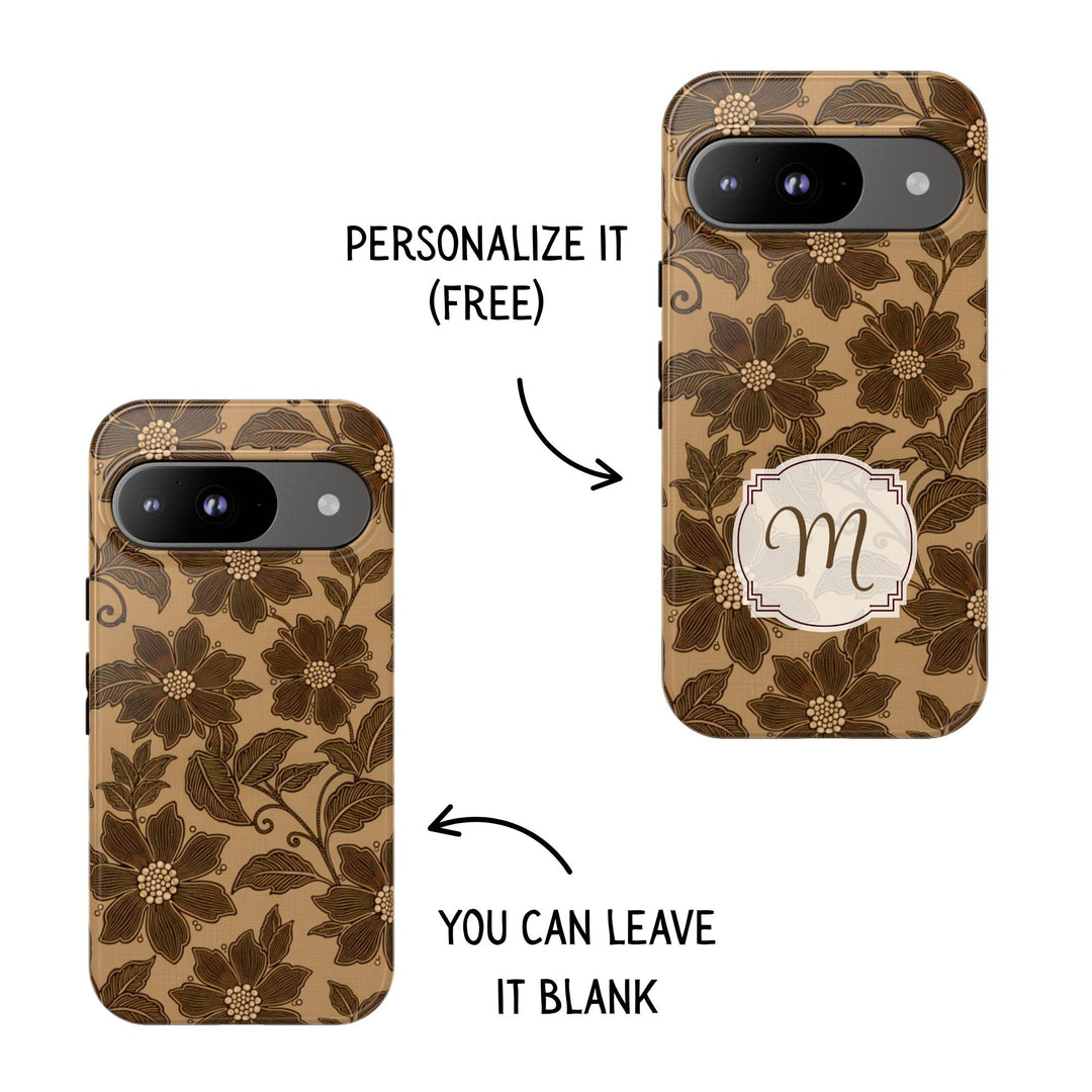 Traditional Batik Pattern Tough Phone Cases Personalizable - Brown Flower Pattern
