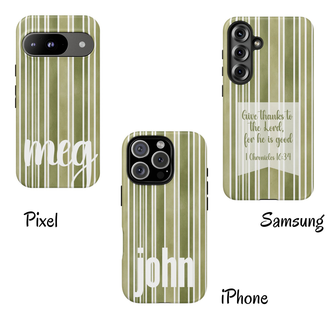 Personalized Tough Phone Case Rustic Green Stripe