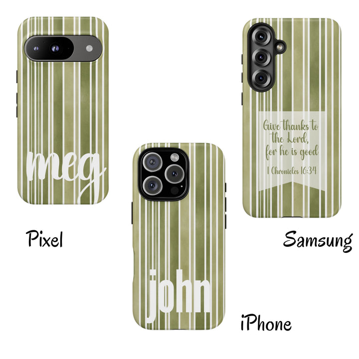 Personalized Tough Phone Case Rustic Green Stripe