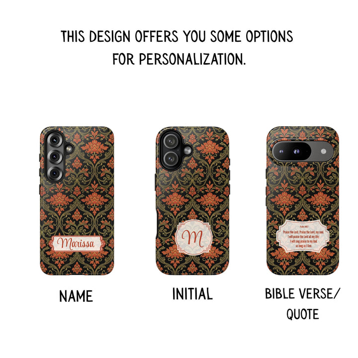 Traditional Batik Pattern Tough Phone Cases Personalizable - Orange Floral