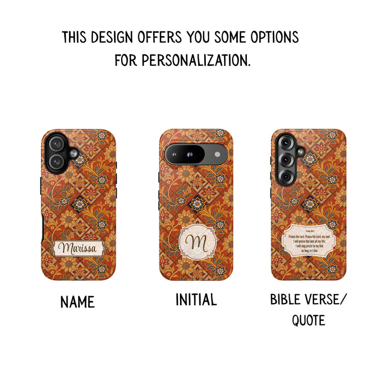 Modern Batik Pattern Tough Phone Cases Personalizable - Orange 1
