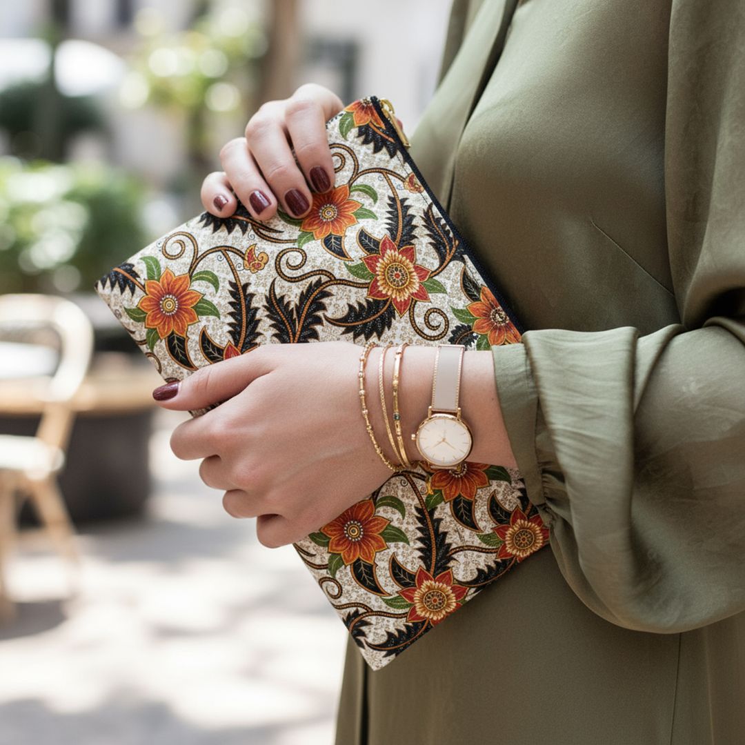 Batik Print Makeup And Accessory Pouch -  Aesthetic Floral 2