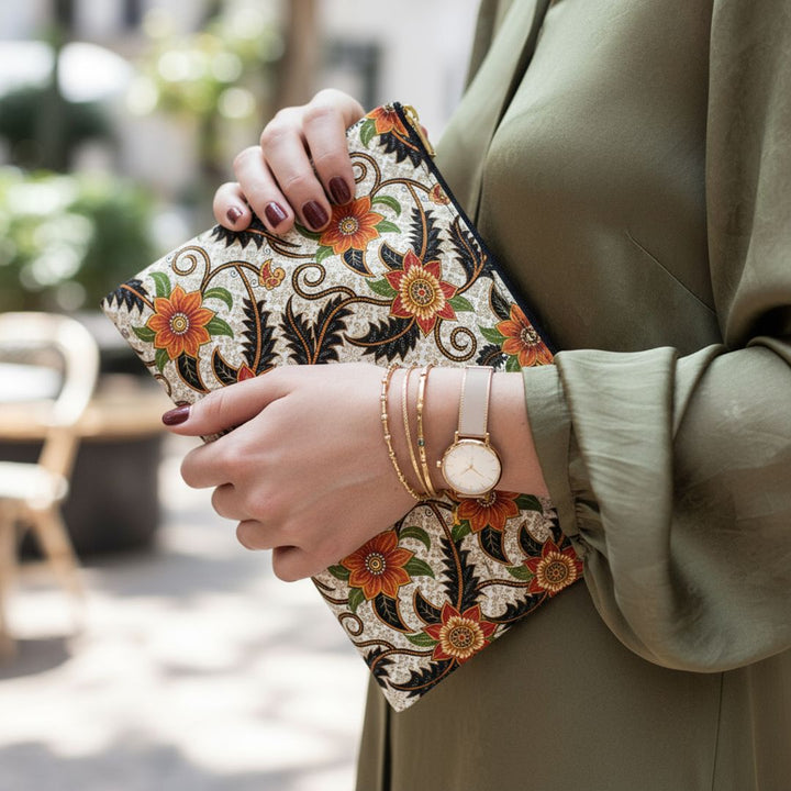 Batik Print Makeup And Accessory Pouch -  Aesthetic Floral 2