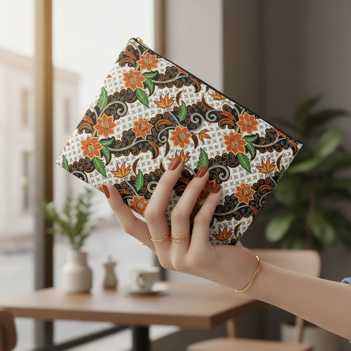 Batik Print Makeup And Accessory Pouch - Batik Flower 2