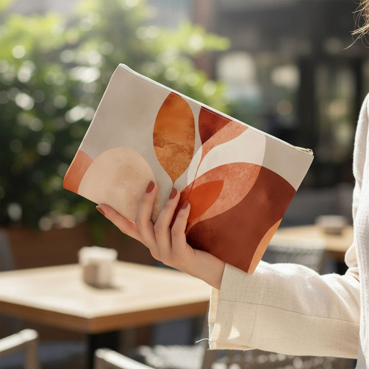 Abstract Print Makeup And Accessory Pouch -  Orange Floral