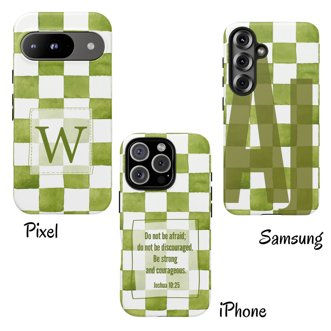 Personalized Tough Phone Case Green Checkered Pattern